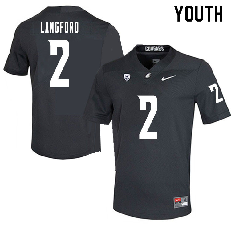 Youth #2 Derrick Langford Washington State Cougars College Football Jerseys Sale-Charcoal